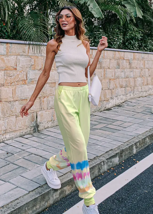 Locate Print Elastic Waist Casual Versatile Harem Pants Yellow - Shop at LoveMi