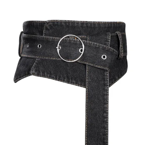Ladies Fashion Simple Suit Wide Belt Accessories Denim Black - Shop at LoveMi