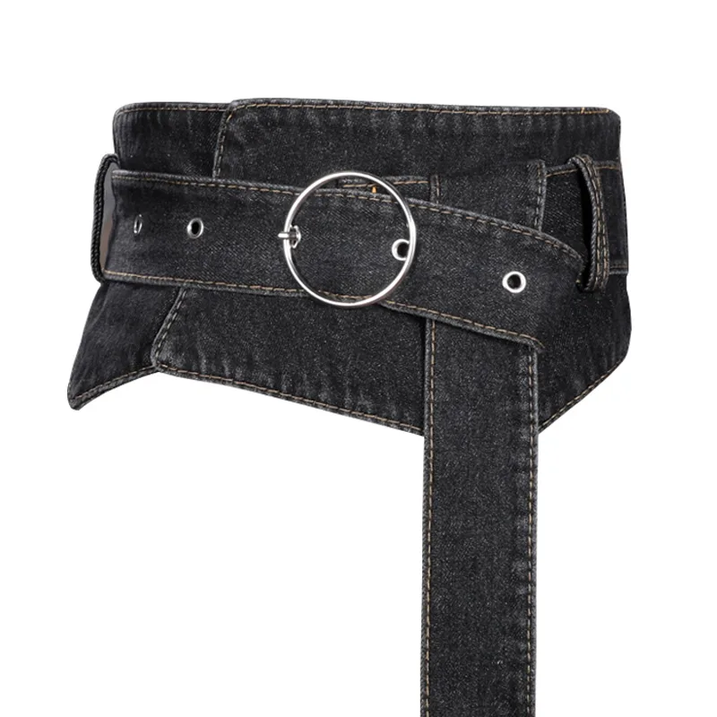 Ladies Fashion Simple Suit Wide Belt Accessories - Denim Black