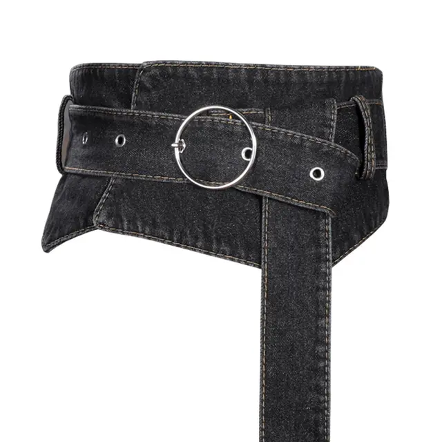 Ladies Fashion Simple Suit Wide Belt Accessories Denim Black - Shop at LoveMi