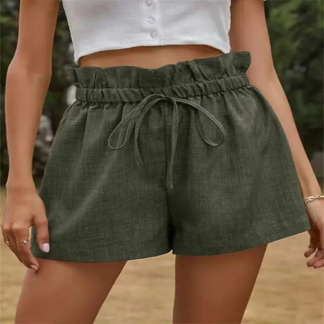 Ladies Casual Comfortable European High Waist Tie Loose Wide Leg Pants Army Green - Shop at LoveMi