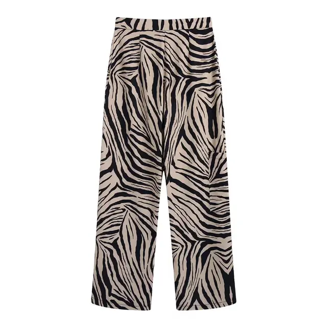 Vintage Elasticated Waist Animal Print Straight Leg Trousers Brown - Shop at LoveMi