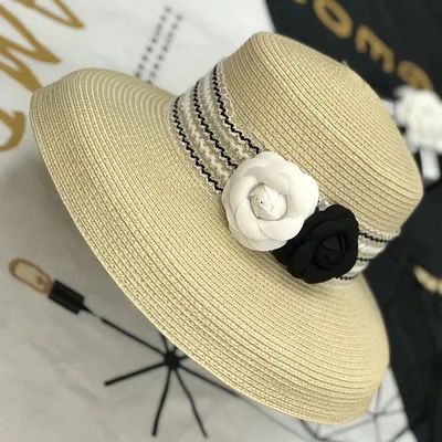 Camellia Retro Elegant Sunshade Straw Hat Khaki - Shop at LoveMi