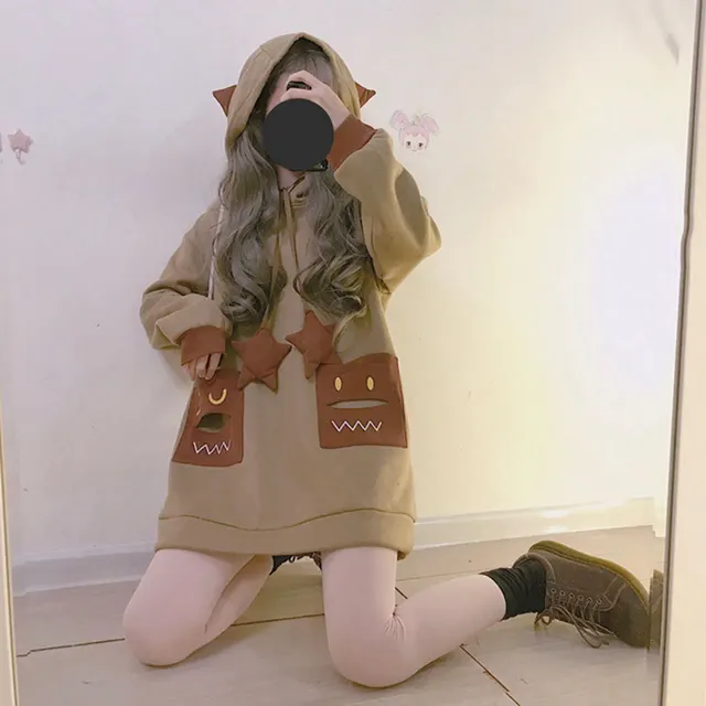 Women's Fleece Thickened Japanese Cute Ear Sweater Brown - Shop at LoveMi