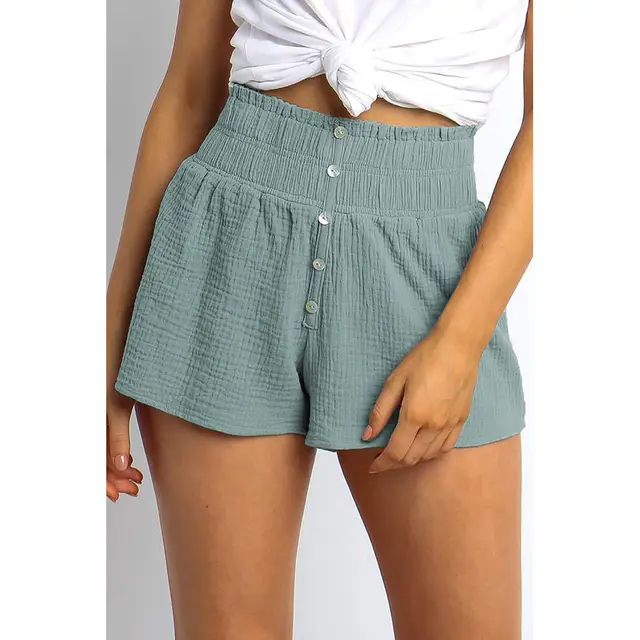 New Solid Color High waisted Button embellished Casual Straight leg Pants Sky Blue - Shop at LoveMi
