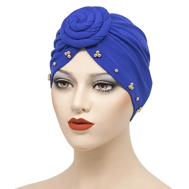 Women's Beaded Plate Flower Base Hat Bandana Blue - Shop at LoveMi