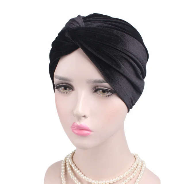 Autumn Winter Velvet Stretch Bandana Hat Black - Shop at LoveMi