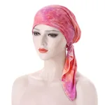 Curved Floral Fabric Two-tail Tie-dye Headscarf - Orange