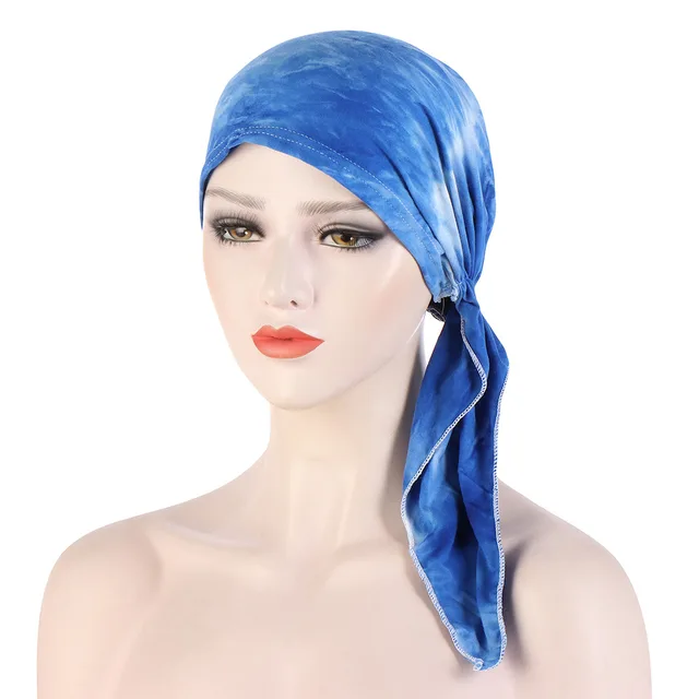 Curved Floral Fabric Two tail Tie dye Headscarf Royal - Shop at LoveMi