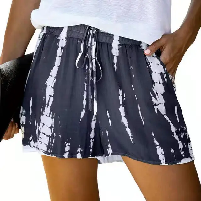 Summer European And American Tie dye Striped Wide leg Shorts Black - Shop at LoveMi