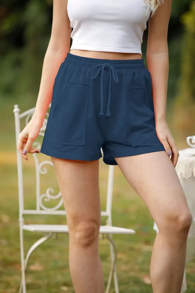 Summer New High Waist Lace Up Loose Wide Leg Pants Navy Blue - Shop at LoveMi
