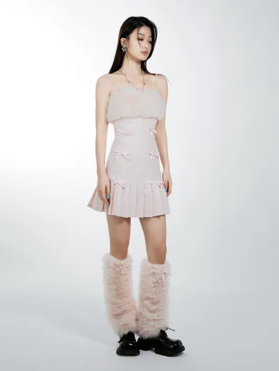 Girls Pure Desire Design Plush Bow Dress Pink Leg Cover - Shop at LoveMi