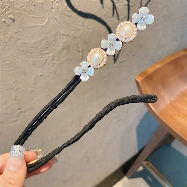 Simple Fluffy Bun Half Bun Hair Tie Elastic Lazy Flower Bud Hairpin Hair Accessories Pearl Flower - Shop at LoveMi