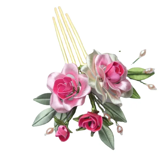 Twisted Flower Curling Gradient Peony Camellia Hair Comb Pink - Shop at LoveMi