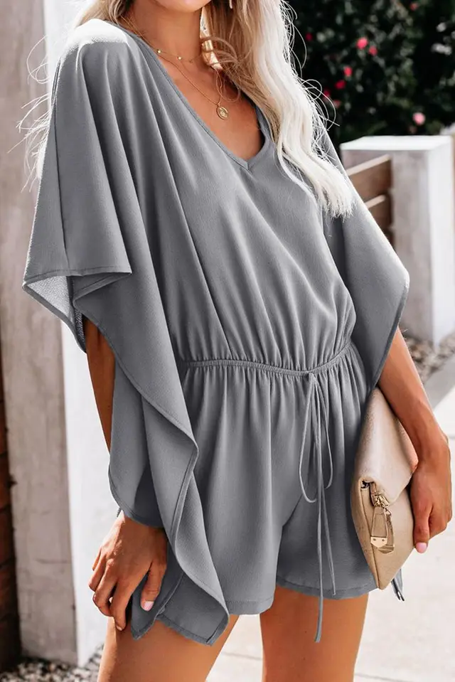 New European And American V neck High waisted Lace up Loose Casual Pants Grey - Shop at LoveMi