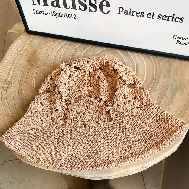 Summer Sun Protection Retro Handmade Knitted Hat Women Khaki - Shop at LoveMi