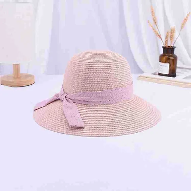 Summer Outdoor Travel Solid Color Straw Hat Beach Hat Pink - Shop at LoveMi
