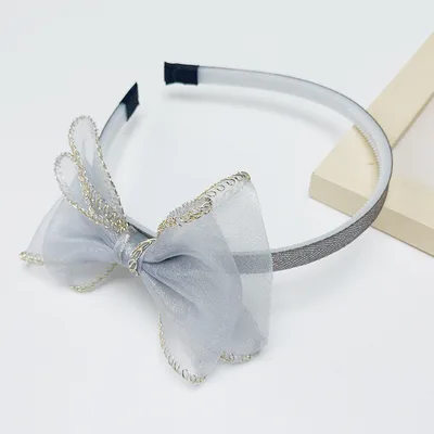 New Children's Mesh Gold Edge Bow Headband Light Blue - Shop at LoveMi