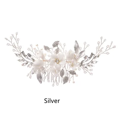 Bridal Headwear Accessories Ceramic Flower Hair Comb Silver - Shop at LoveMi