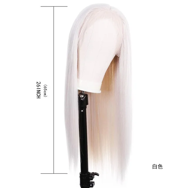 Ladies Front Lace Long Straight Chemical Fiber Wig Head Cover White - Shop at LoveMi