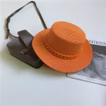 Straw Japanese Beach Sun Hat With Flat Top - Orange