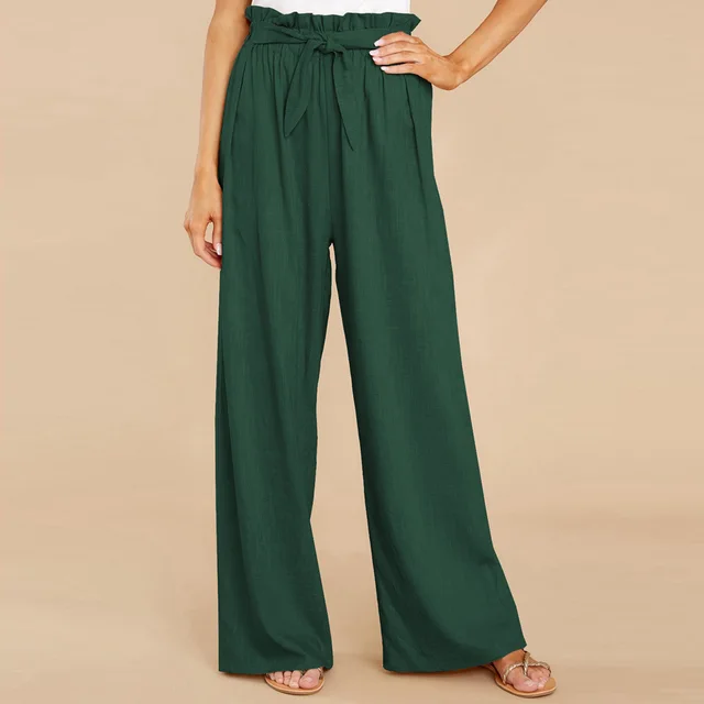 European And American Large Size Loose Cotton And Linen Casual Trousers Green - Shop at LoveMi