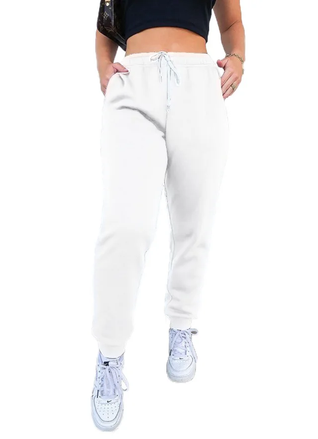 Women's Solid Color Lace Up Sports Pants Home Casual Sweater Pants White Thick Section - Shop at LoveMi