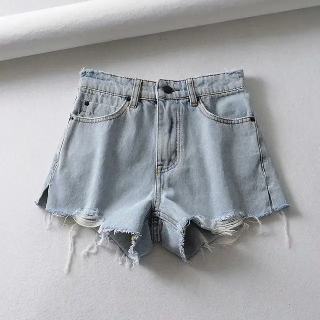 Hot Pants Trendy With High Waist And Thin Legs Light Blue - Shop at LoveMi
