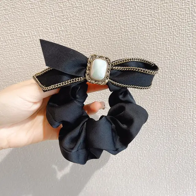 Women's Fabric Bow Knot Chain Hair Tie Temperament Headwear Black - Shop at LoveMi