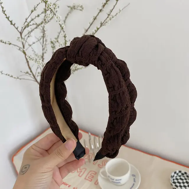 New Simple Pleated Knotted Face Wash Cute Headband Brown - Shop at LoveMi