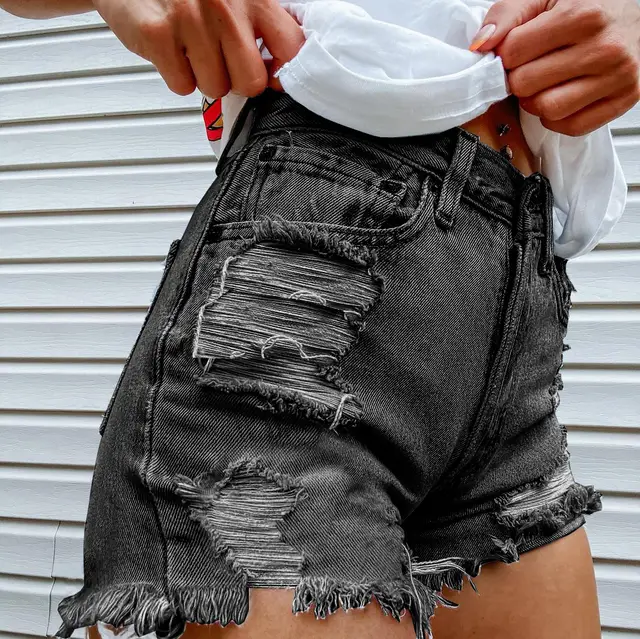 Women Printed Spring Summer Denim Shorts Black - Shop at LoveMi