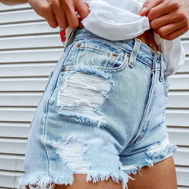 Women Printed Spring Summer Denim Shorts Light Blue - Shop at LoveMi