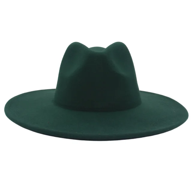 Large Brim Solid Color Cashmere Fashion Felt Jazz French Top Hat Army Green - Shop at LoveMi