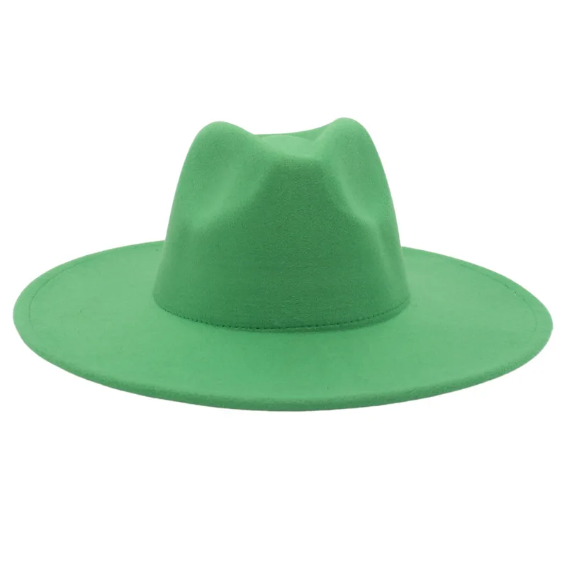 Large Brim Solid Colour Cashmere Fashion Felt Jazz French Top Hat - Grass Green