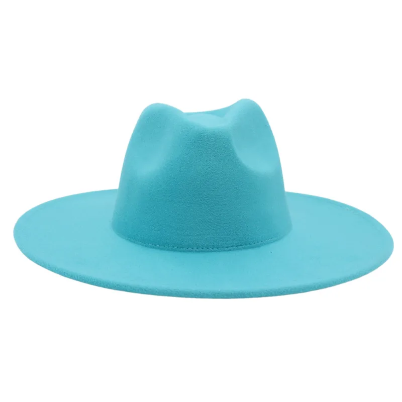 Large Brim Solid Color Cashmere Fashion Felt Jazz French Top Hat Lake Blue - Shop at LoveMi
