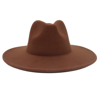 Large Brim Solid Color Cashmere Fashion Felt Jazz French Top Hat Light Brown - Shop at LoveMi