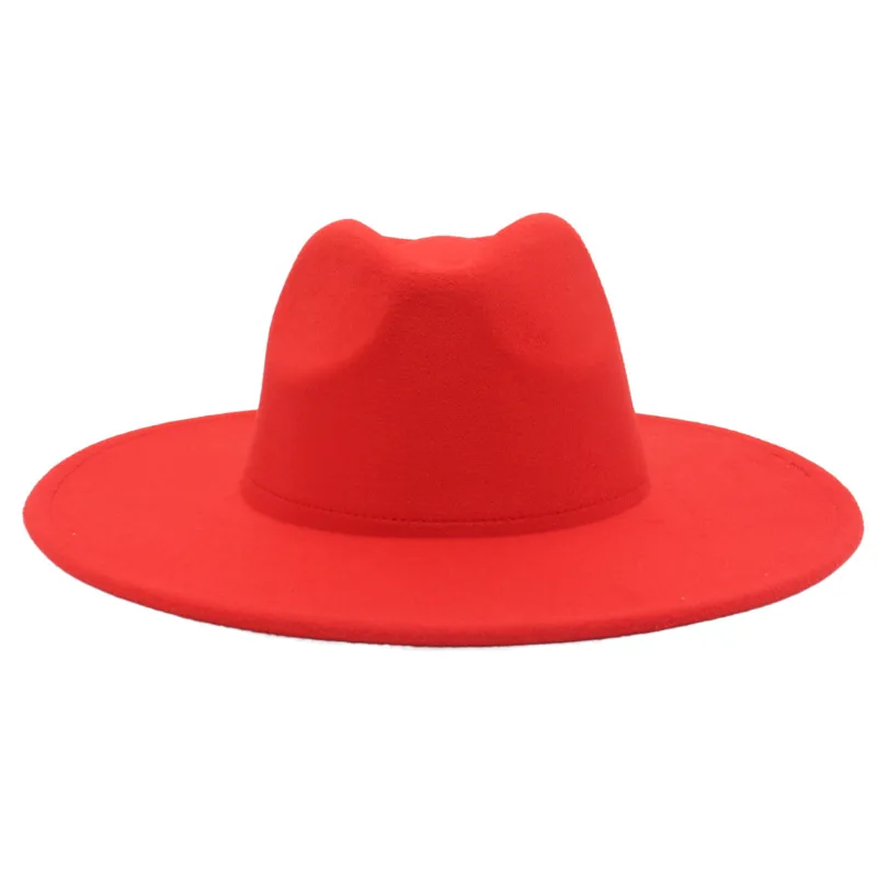Large Brim Solid Color Cashmere Fashion Felt Jazz French Top Hat - Orange Red