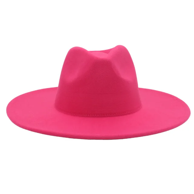 Large Brim Solid Color Cashmere Fashion Felt Jazz French Top Hat Orange - Shop at LoveMi