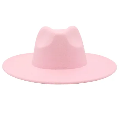 Large Brim Solid Color Cashmere Fashion Felt Jazz French Top Hat Pink - Shop at LoveMi