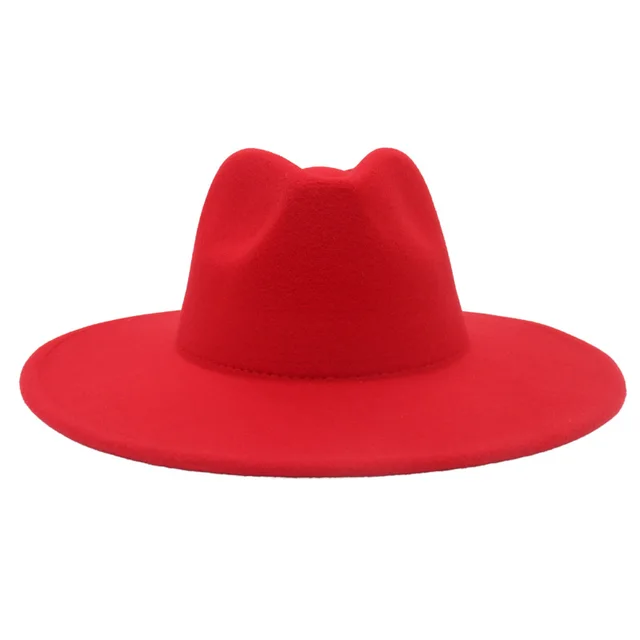 Large Brim Solid Color Cashmere Fashion Felt Jazz French Top Hat Red - Shop at LoveMi