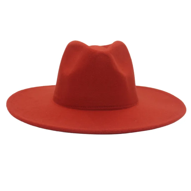 Large Brim Solid Color Cashmere Fashion Felt Jazz French Top Hat Rust Red - Shop at LoveMi