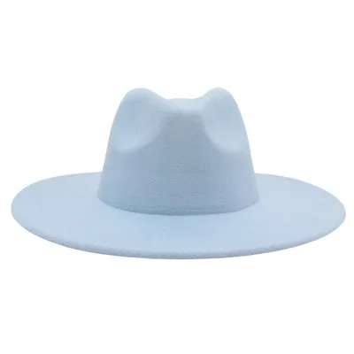 Large Brim Solid Color Cashmere Fashion Felt Jazz French Top Hat Sky Blue - Shop at LoveMi