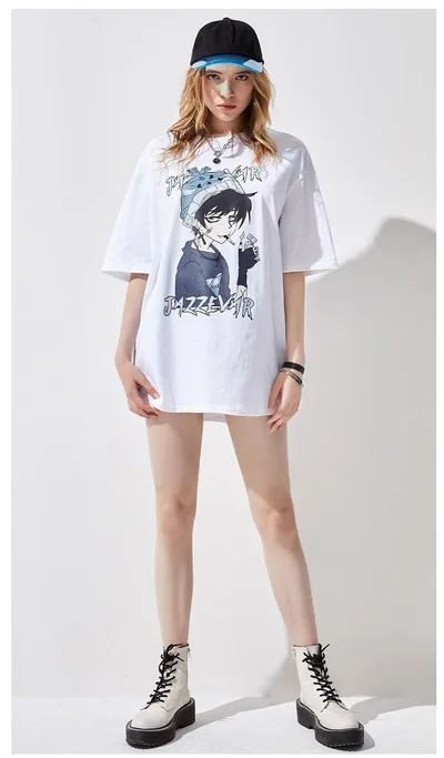 Cotton Cartoon Printed Fashion Three quarter Short Sleeve White - Shop at LoveMi