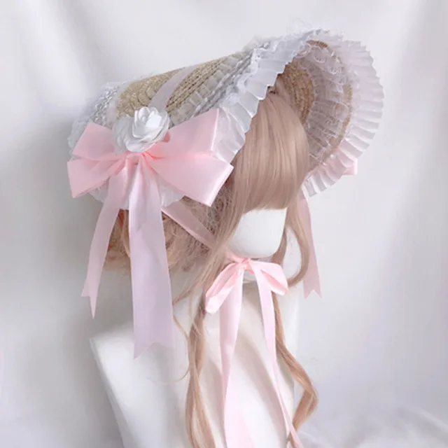 Lolita Handmade Pastoral Style Lolita Straw Hat Women Light Pink - Shop at LoveMi