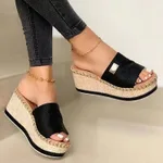 New Casual Muffin Wedge Sandals And Slippers - Black