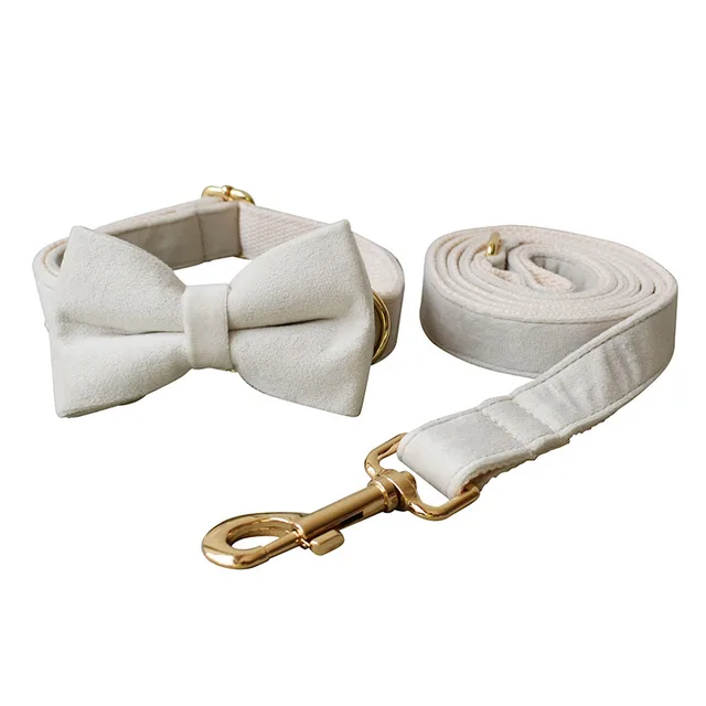 Milky White Velvet Dog Collar Alloy Buckle Pet Supplies Bow Tie Set - Shop at LoveMi