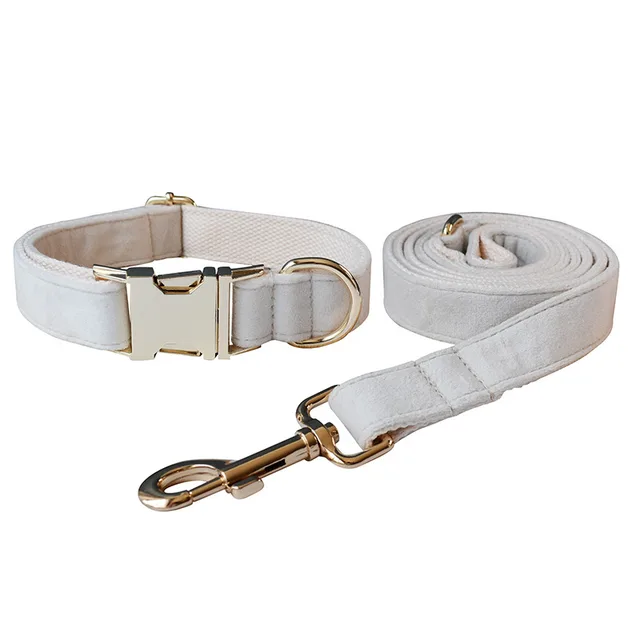 Milky White Velvet Dog Collar Alloy Buckle Pet Supplies Dog Ring Dog Leash Set - Shop at LoveMi