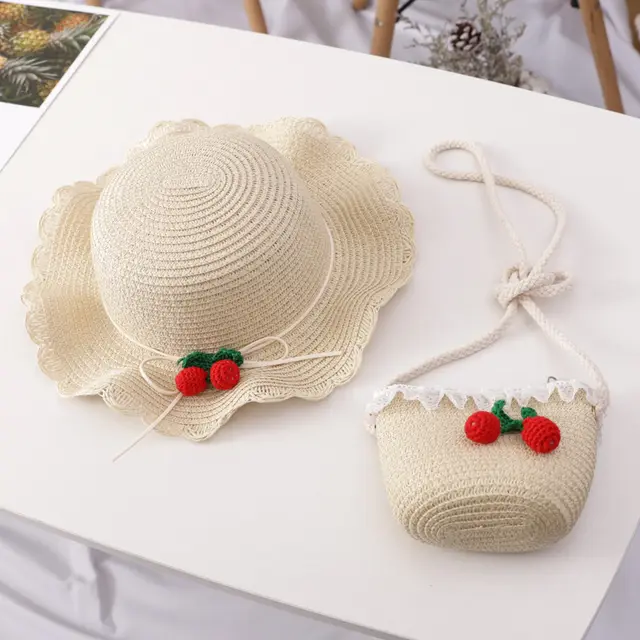 Children's Cute Beach Shade Straw Hat Bag Beige - Shop at LoveMi