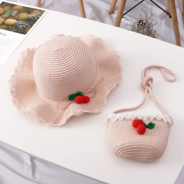 Children's Cute Beach Shade Straw Hat Bag Pink - Shop at LoveMi