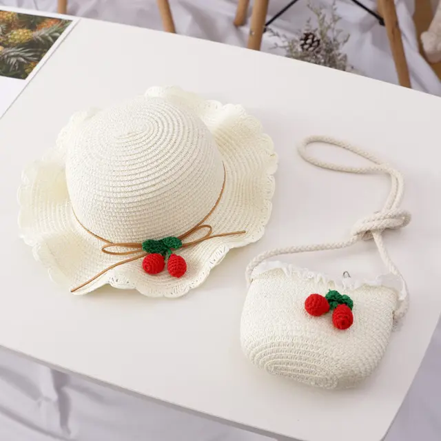 Children's Cute Beach Shade Straw Hat Bag White - Shop at LoveMi